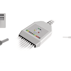 E100/KRG/I Kabel EKG nierozłączny, 10 odprowadzeń, z rezystorem 10kΩ, klamra, kompatybilny z Fukuda ME, IEC