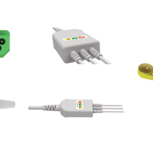 E200-3090/SI Kabel EKG nierozłączny, 3 odprowadzenia, zatrzask, kompatybilny z Nihon Kohden, IEC